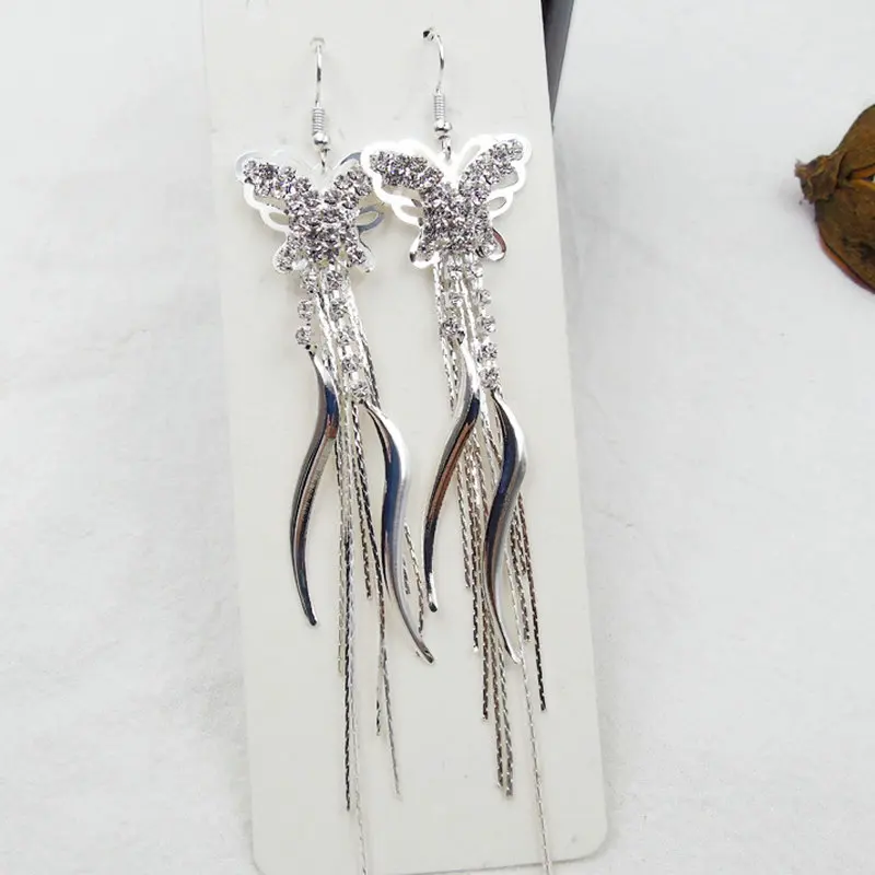 

Ice River Women Silver Color Earrings Long Tassel Dangler Butterfly Earring Female Fashion Jewelry 1 Pair