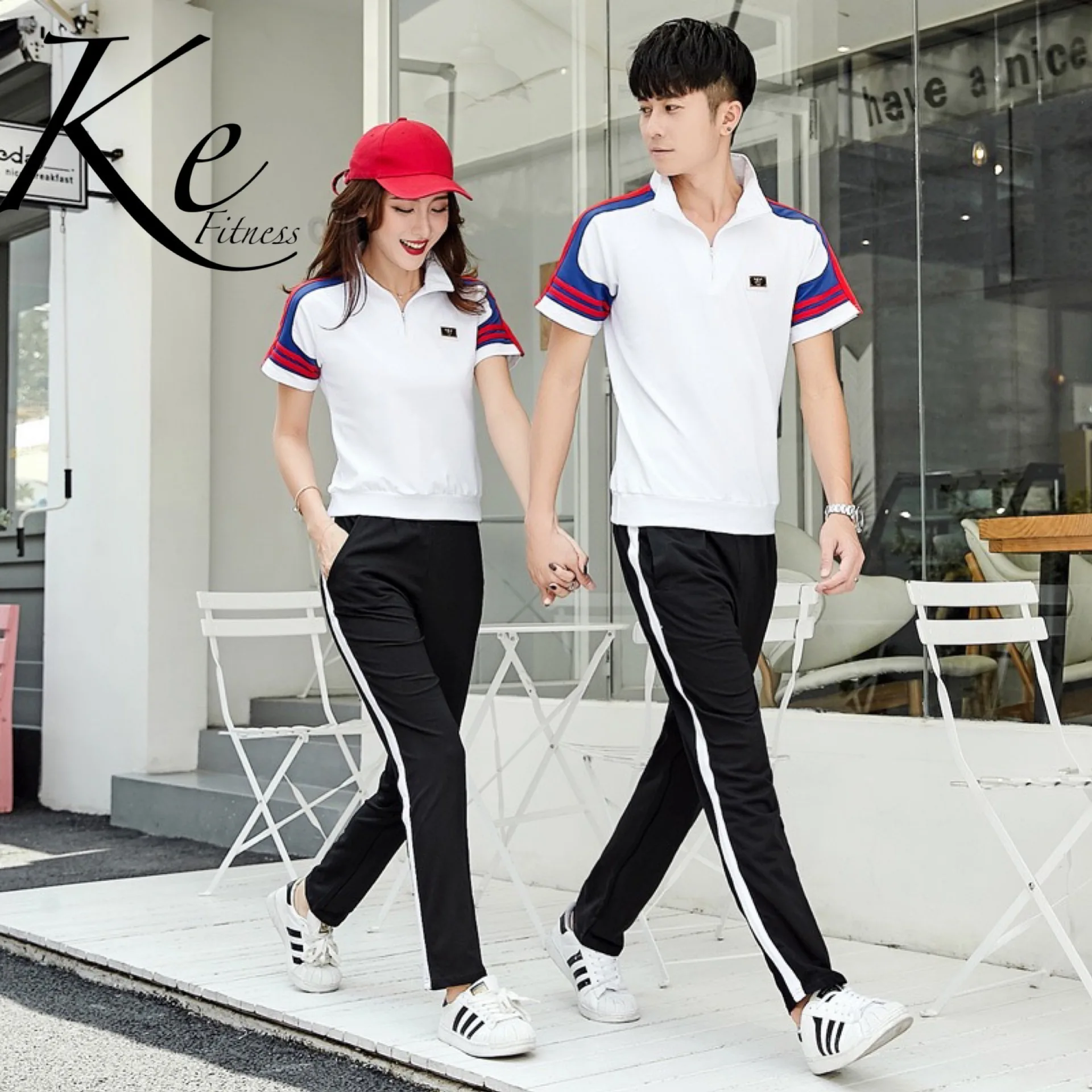 KE new 2021 couple sports suit Korean casual sweater short-sleeved T-shirt sportswear two-piece suit man woman summer
