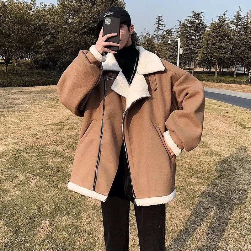 

Lamb Wool Winter Jackets For Men Trendy Handsome Cotton-padded Outerwear Cotton-padded Short Casual Coat Warm Men's Cloting