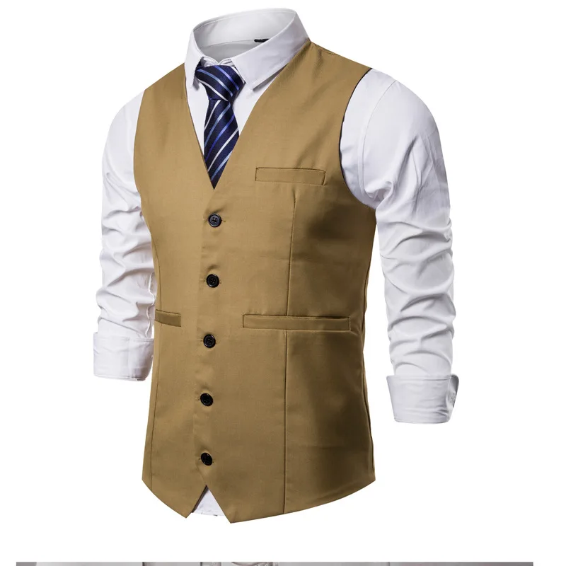 LUCLESAM Men Casual Suit Vest V Neck Single Breasted Slim Fit Wedding Waistcoat Formal Multicolor Vest for Men gilet uomo