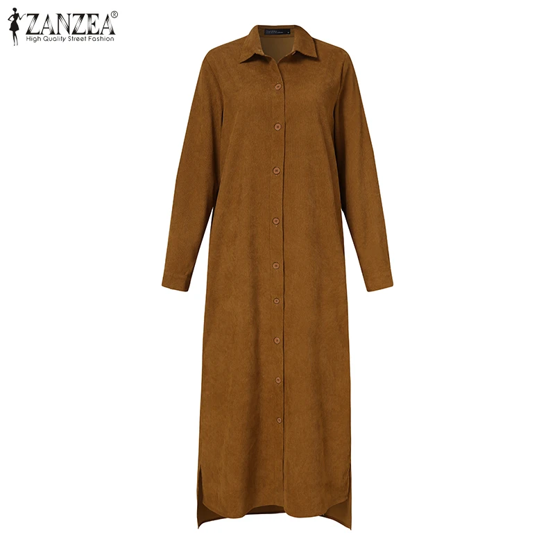 

Casual Lapel Soft Blusa Feminina ZANZEA Streetwear Long Shirts Female Solid Work OL Tops Oversize Womens Autumn Corduroy Blouses