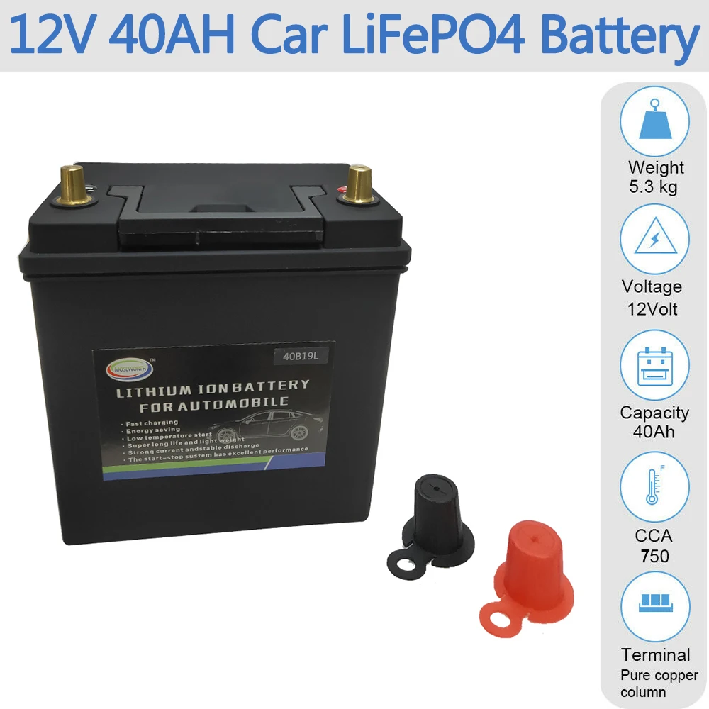 

40B19L/R LiFePO4 Battery 12V Lithium Phosphate ion Battery 750CCA Size-196*127*202mm LiFePo4 Battery For Car Auto Automobile