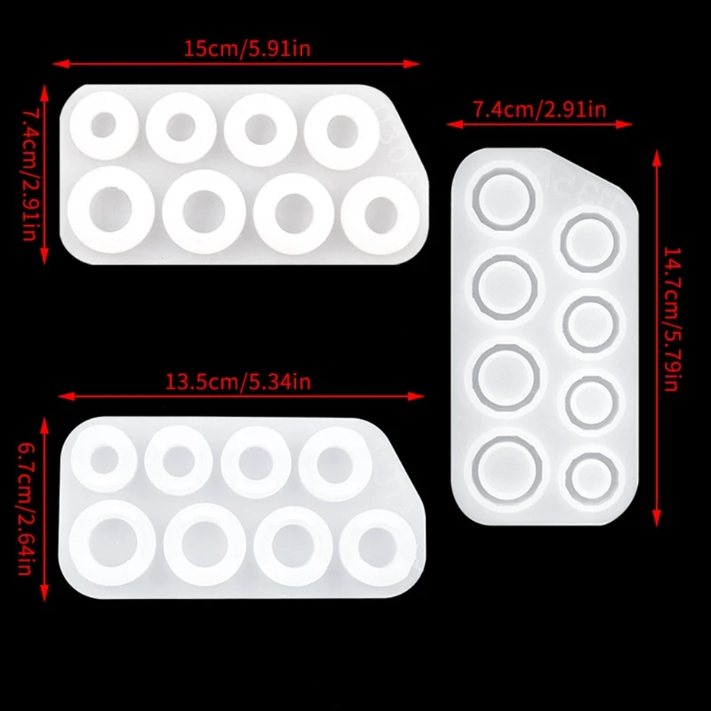 

3Pcs/Set Section Rings Crystal Epoxy Resin Mold Earrings Necklace Pendant Silicone Mould DIY Crafts Jewelry Casting Tool