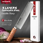 HEZHEN 7-дюймовый Нож для нарезки, профессиональный 3-слойный композитный кухонный нож из нержавеющей стали, нож для нарезки мяса