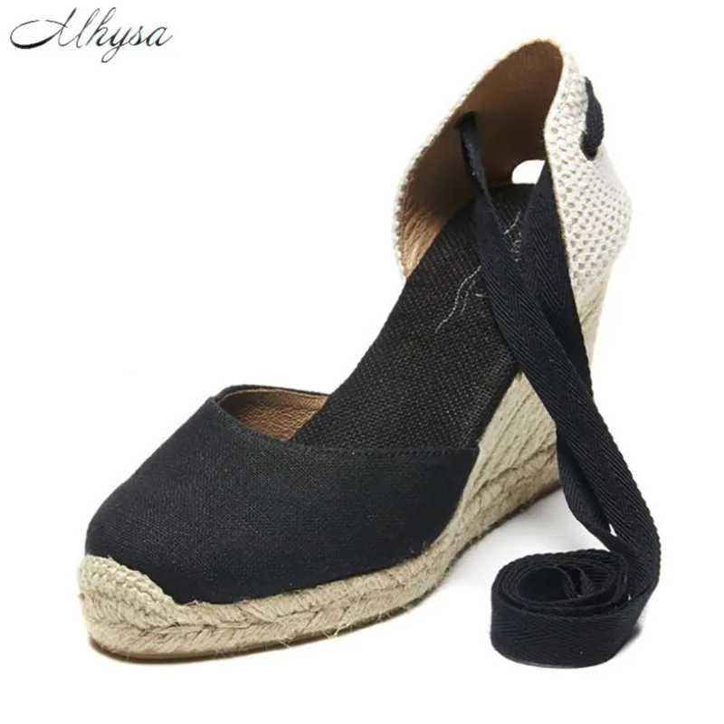 

2019 Platform Wedges Sandals Cover Heel Hemp Gladiator Buckle Strap Mixed Colors Summer Shoes Woman Sandals Big Size T63