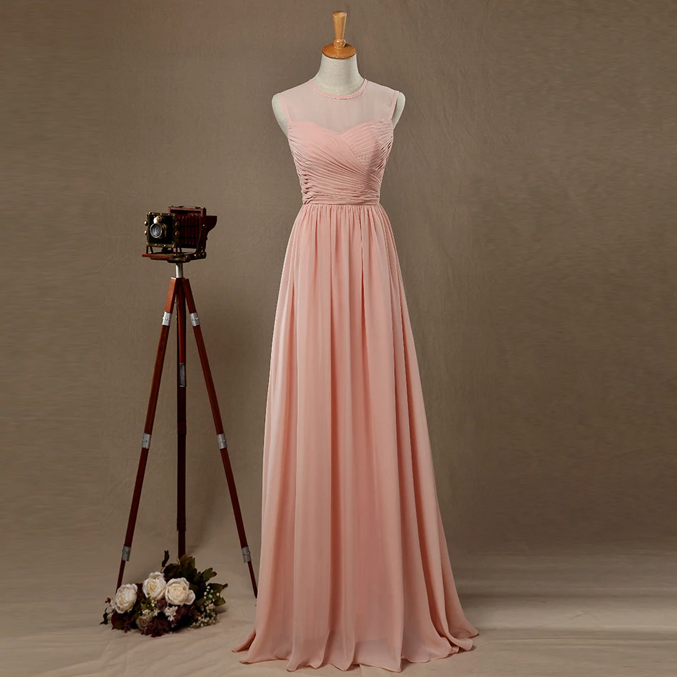 Детское розовое платье подружки невесты шифоновое с круглым вырезом|Платья