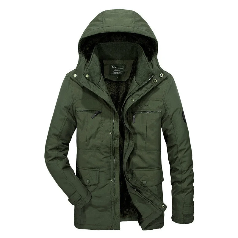 

New Winter Jacket Men Thick Warm Mens Parkas Wool Liner Windbreaker Hooded Coat Male Outwear Multi-pocket Jackets Size L-5XL