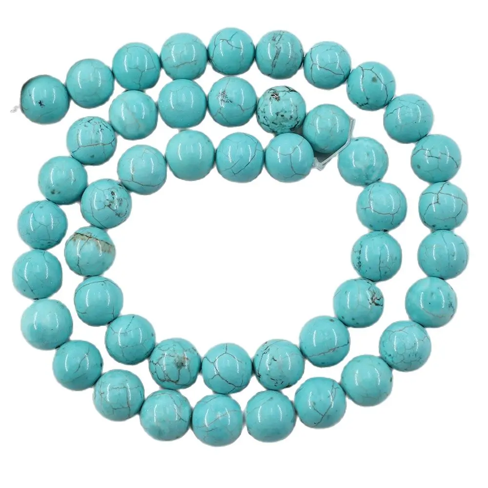 

APDGG Natural Stone 2 Strands 8MM Smooth Round Blue Turquoise Loose Beads 15.5" Strands For Necklace Bracelet Jewelry Making DIY
