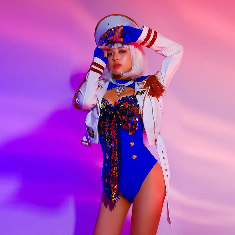 

Nightclub Performance Costume Suit Sequins Uniform Jazz Pole Dancing Clothes Sexy Gogo Stage Wear Dancer Leading Outfit YS1210