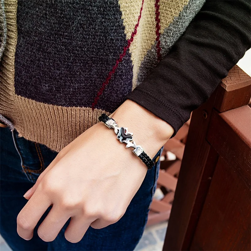 V.YA Leather Stainless Steel Bracelet Butterfly Shape Adjustable Bracelets Friends Birthday Best Jewelry Present | Украшения и