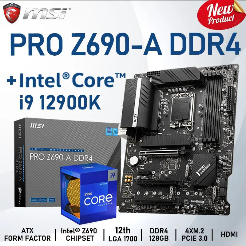 

Intel Core i9 12900K комплект с материнской платой MSI PRO Z690-A DDR4 LGA 1700 128 ГБ M.2 Chia Placa-MOM комплект Настольный ATX Z690 Новинка