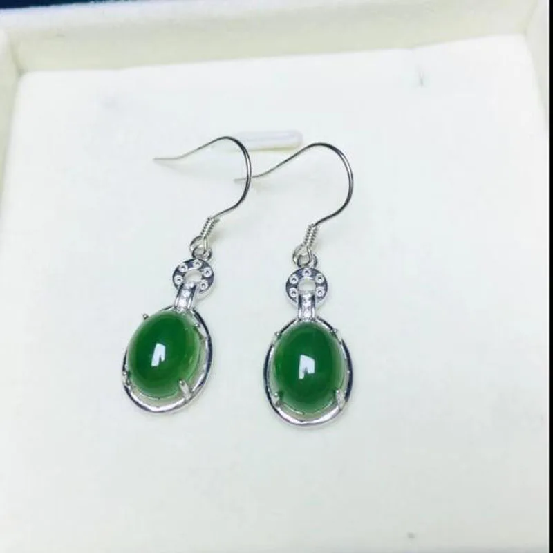 Женские серьги-подвески из серебра 925 пробы с зеленым нефритом | Украшения и