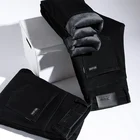 Новинка Зима 2020, мужские теплые облегающие джинсы, Эластичные Обтягивающие черные джинсы, модные повседневные плотные джинсовые брюки, Мужская брендовая одежда