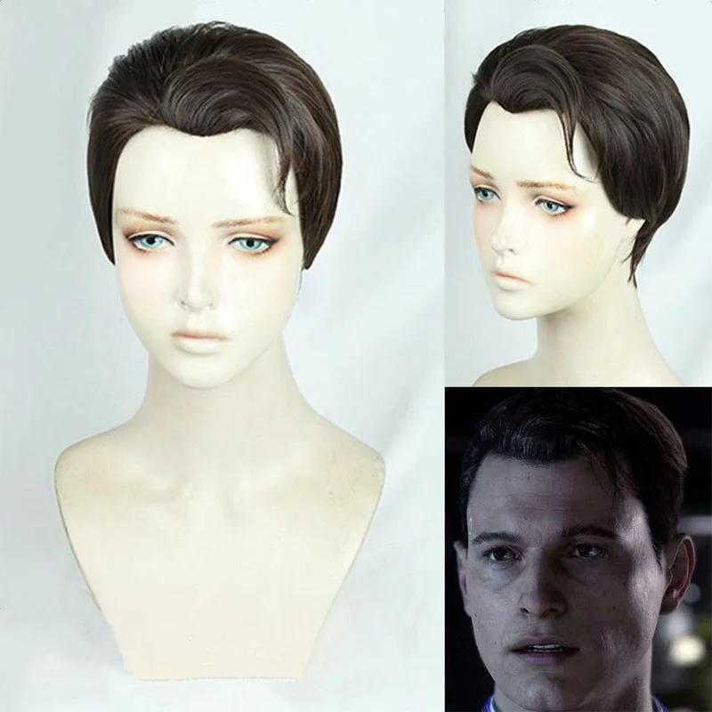 Детройт: станьте человеком Коннором короткий черный коричневый гладкий парик