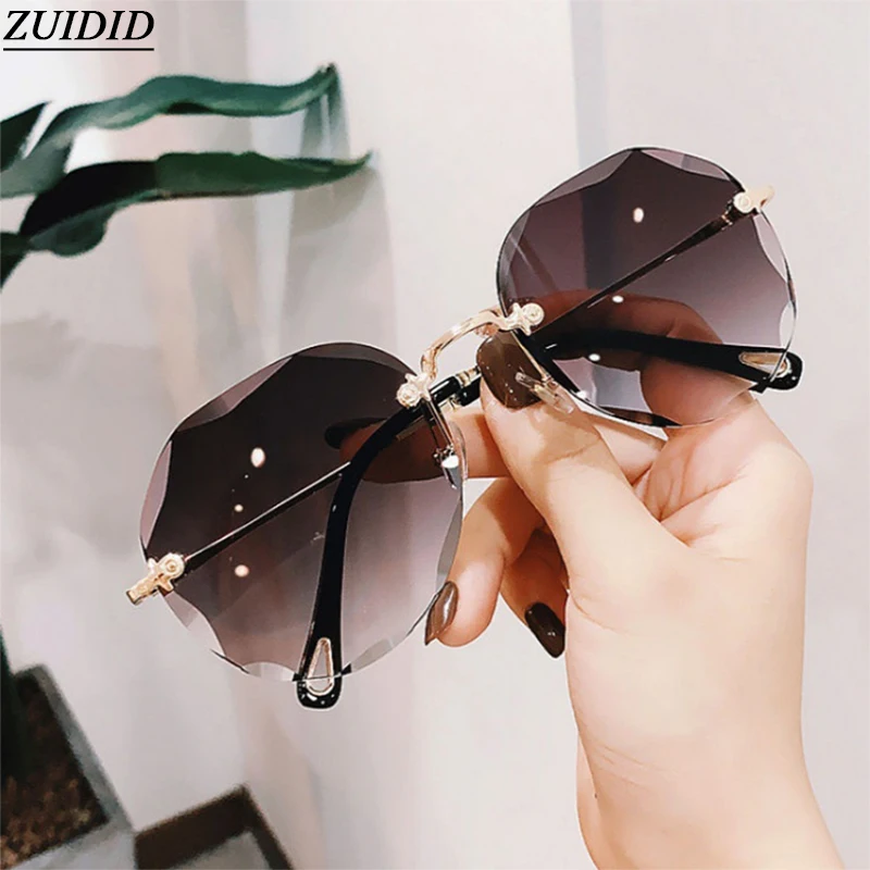 

Rimless Sunglasses Big Frame Sunglasses Women Zonnebril Dames Pink Moda Mujer Decorativos Brown Vogue Vasos De Cristal Glasses