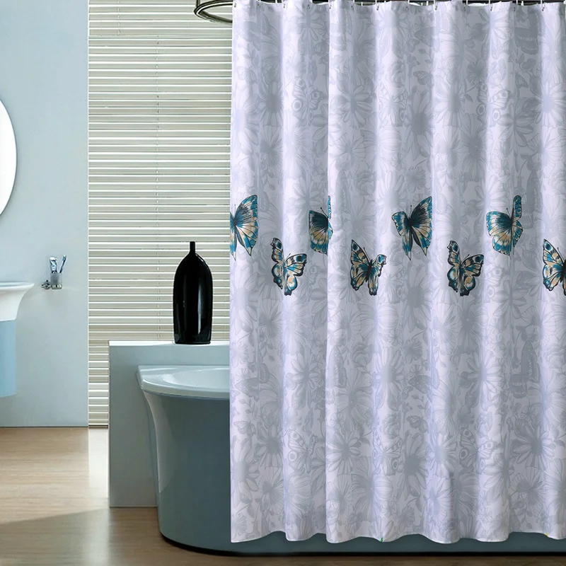 

Shower Curtain Butterfly Block Bath Curtains Bathroom For Bathtub Bathing Cover Waterproof With 12pcs Hooks Metal Grommets