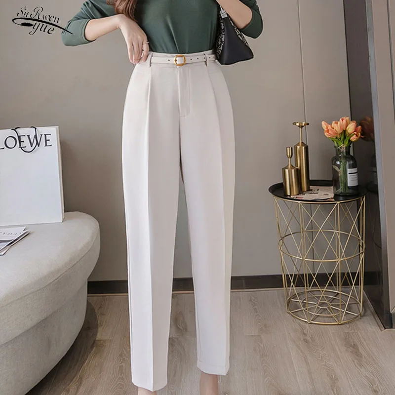 

Autumn new style straight slim women's trousers belt high waist pencil pants women's solid color elegant women's trousers 8780