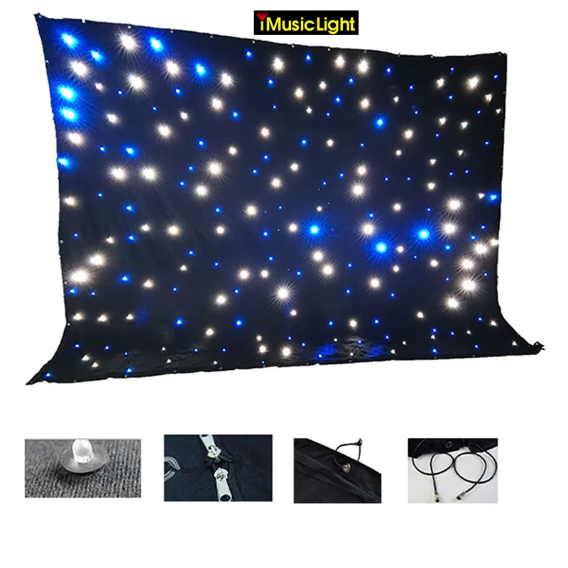 5 м х фон для свадьбы Одноцветный синий + белый светодиодный звездный занавес
