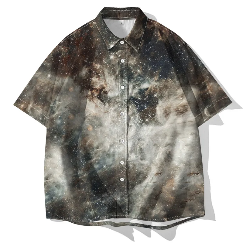 

Star Art Series 3D Digital Print Leisure Short Sleeve Shirt Summer 4XL Oversize Man Shirts Button Casual Loose Top Hip Hop Shirt