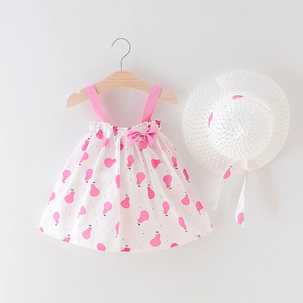 2019 New Baby Girl Clothes Dress+Hat Beach Dot Floral Cherry Summer Cotton Princess Clothing Children Kids Dresses | Детская одежда и