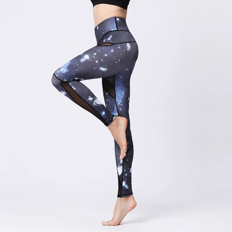 

NORMOV New Printed Leggings Women High Waist Breathable Elastic Push Up Legging Slim Female Mesh Patchwork Workout Leggins Woman