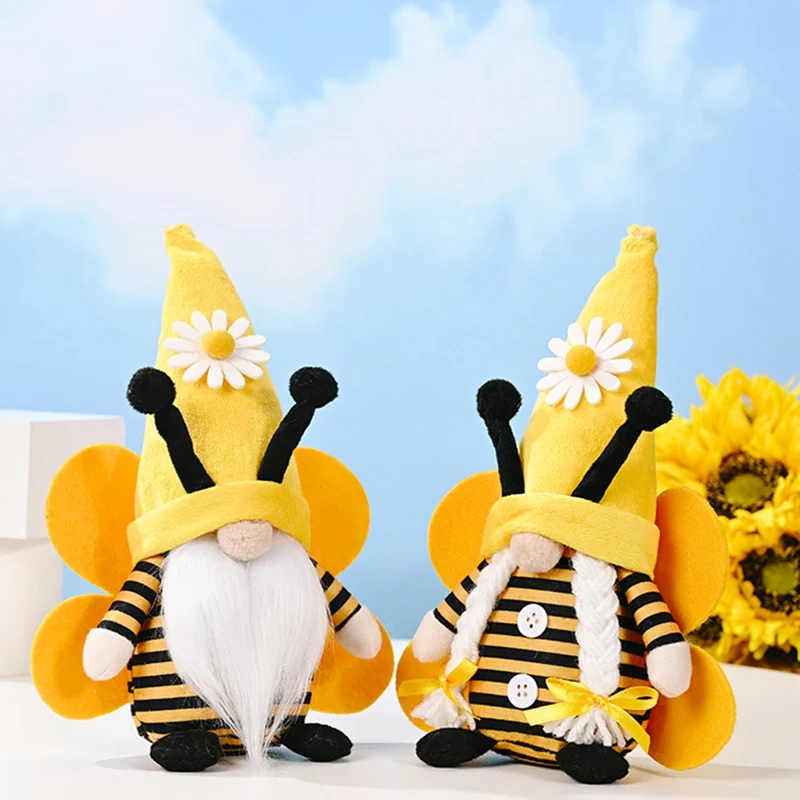 

Nordic Bumble Bee Striped Gnome Doll Cut Rudolph Faceless Doll Tree Hanging Ornament Handmade Gnome Plush Doll Gifts for Kids