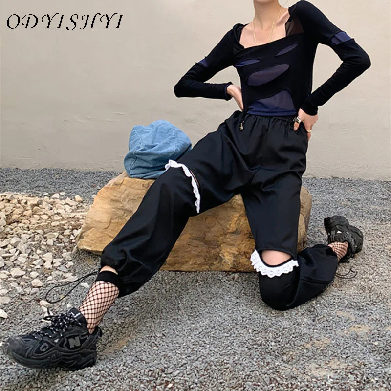 

Women Spring New Hit Color Spliced Designed Top Female High Street Loose Cargo Pants Ladies Slim Fashion Casual Pant Set ML293
