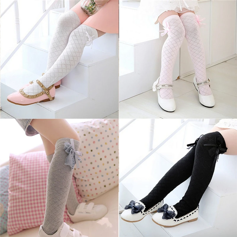 Calcetines cl&aacute;sicos de algod&oacute;n para ni&ntilde;a, medias hasta la rodilla, con lazo-5