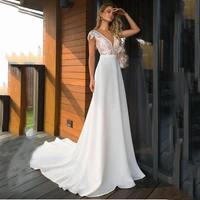 satin v neck a line wedding dresses 2020 boho bridal gowns backless vestido de noiva plus size wedding dress