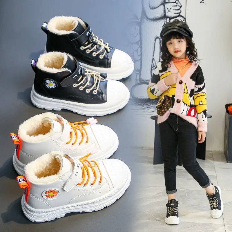 2020 Winter Kids Boots brand boys girls warm leather sneakers fashion footwear children casual shoes plush non slip sport shoes enlarge