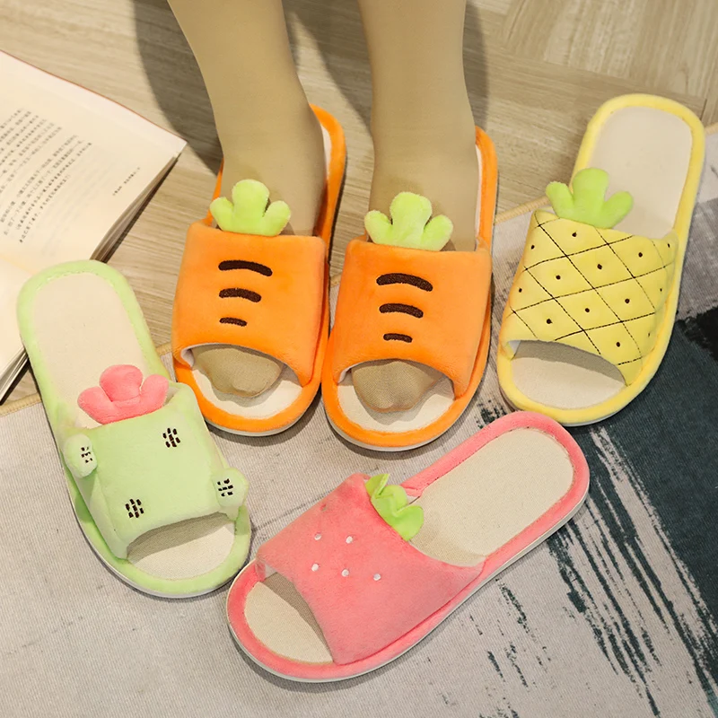 

Plus Size Girl Slippers Open Toe Non-slip Thick carrot pineapple Indoor Home Wooden Floor Shoes Summer Couple Home Slippers