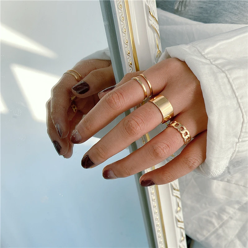 

Minimalism Gold Color Round Geometric Finger Rings Set for Women 2021 Classic Circle Open Ring Joint Ring Female Jewelry