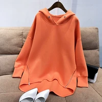 zipper solid color thick womens hoodie autumn korean fashion large size loose round neck womens winter tops coat graphic