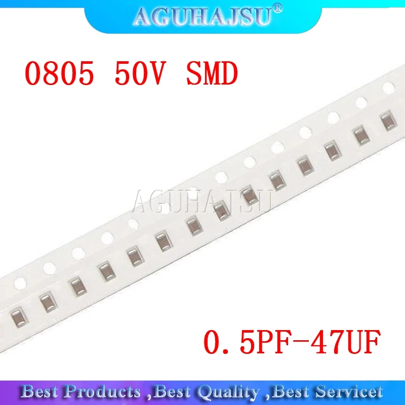 

100pcs 0805 50V SMD Thick Film Chip Multilayer Ceramic Capacitor 0.5pF-47uF 10NF 100NF 1UF 2.2UF 4.7UF 10UF 1PF SMD capacitance