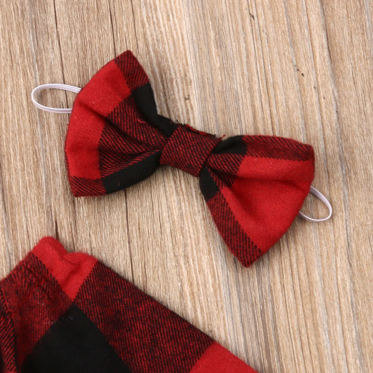 

Newborn Baby Girl 3M-24M Plaid Bowknot Jumpsuit Bodysuit Headband Clothes Set