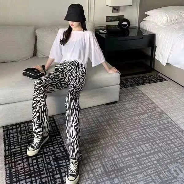 

Женские широкие брюки с рисунком зебры, с высокой талией