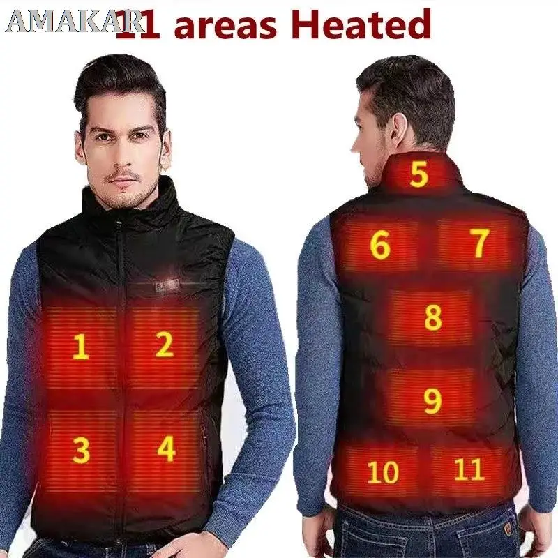 

11Areas Heated Vest Jacket USB Men Winter Electrical Heated Sleevless Jacket Outdoor Fishing Hunting Vest