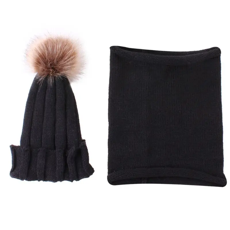 37-Black 2 шт./компл., модные вязаные шапки для новорожденных, теплый помпон, Круглый машинный колпачок, защищает шапка с ушками, детская зимняя шапка s+ наборы с шарфом 0-3 лет - Цвет: 37-Black