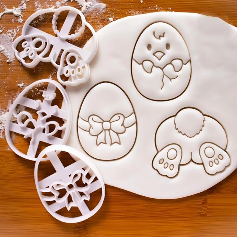 

Cartoon Easter Egg Cookie Embosser Mold Cute Bunny Chick Shaped Fondant Icing Biscuit Cutting Die Set Baking Cake Decoating Tool