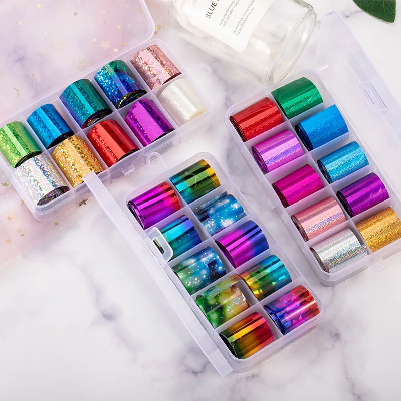 

10 rolls 2.5X100cm Holographic Nail Art Transfer Foil Sticker Paper Wraps Adhesive Decals Nails Decoration Accessories