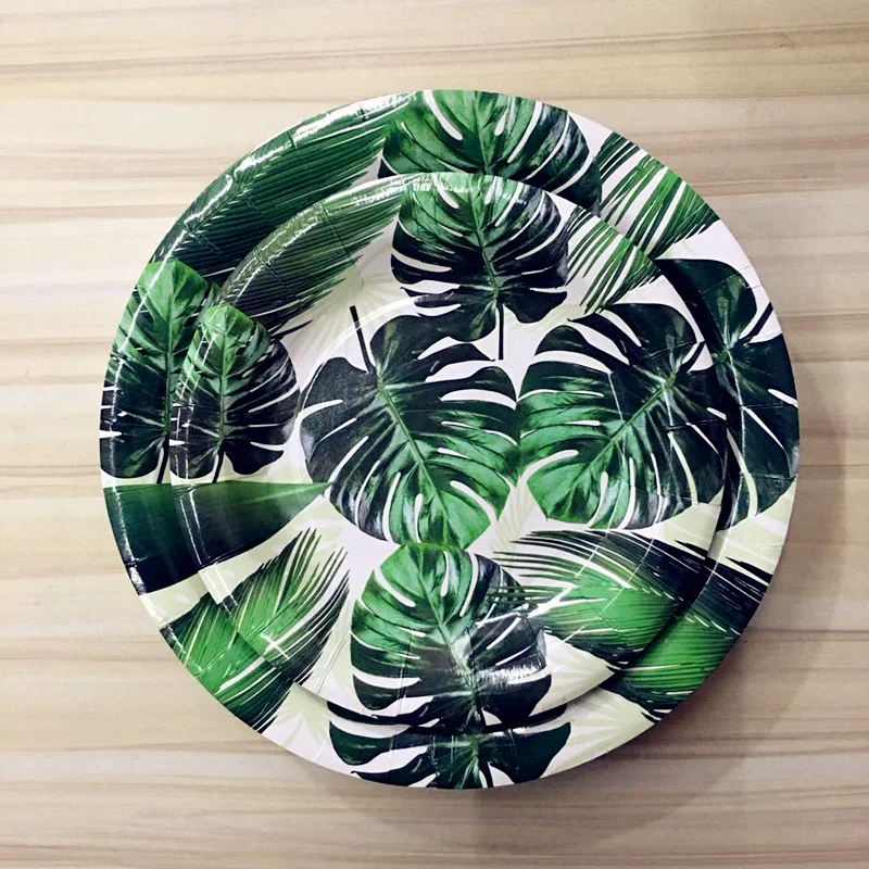 25 шт./компл. зеленые Гавайские Пальмовые Листья одноразовые наборы столовой