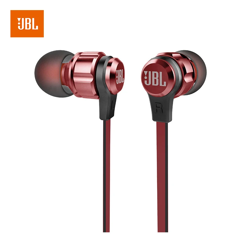 JBL T180A стерео наушники-вкладыши спортивные 3,5 мм Проводные Наушники чистый глубокий бас игра музыка гарнитура громкой связи звонки с микрофоном - Цвет: Красный