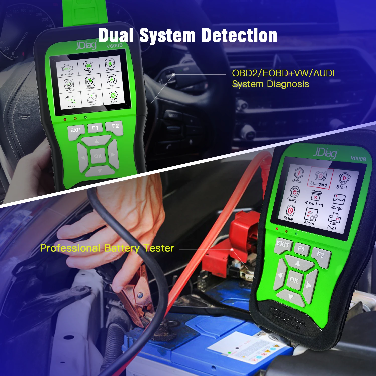 

JDiag OBD2/EOBD V600B VAG Series For Vw/Audi Universal Full System Car Scanner Battery Analyzer/Tester Cranking Charging Detect