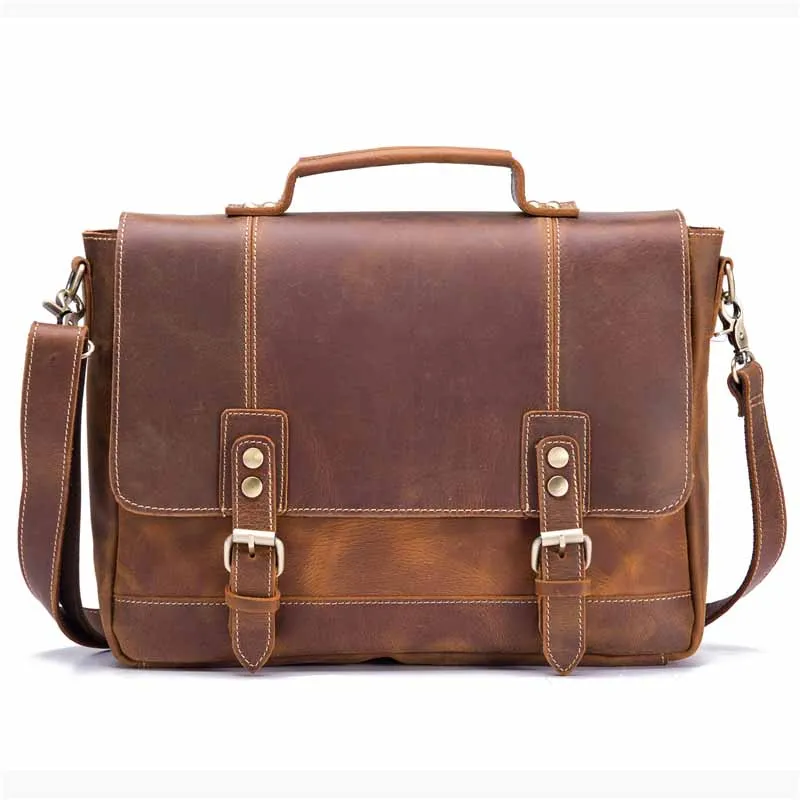 Men's Briefcase Bags 100% Genuine Leather Business Vintage Male Handbags Messenger Shoulder CrossBody Man Travel Laptop Tote Bag