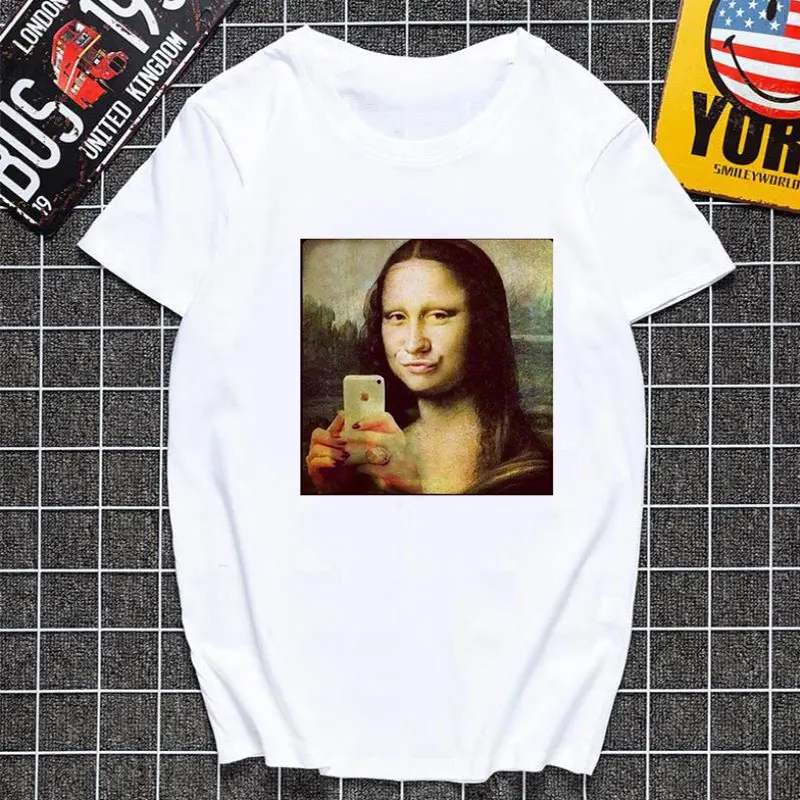 

2020 women New summer spoof Mona Lisa Printed T Shirts Women Aesthetics funny Tshirts Casual Short Sleeves Female streetclothing