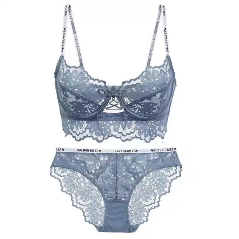 

Новинка 2021 г., французское нижнее белье с буквенным принтом, женский тонкий привлекательный кружевной комплект с бюстгальтером на бретелях ...