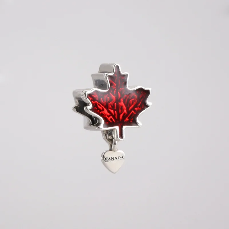

Lorena Authentic 925 Sterling Silver Personality red maple leaf beads Fit Original Charms Bracelet Necklace DIY Jewelry Making