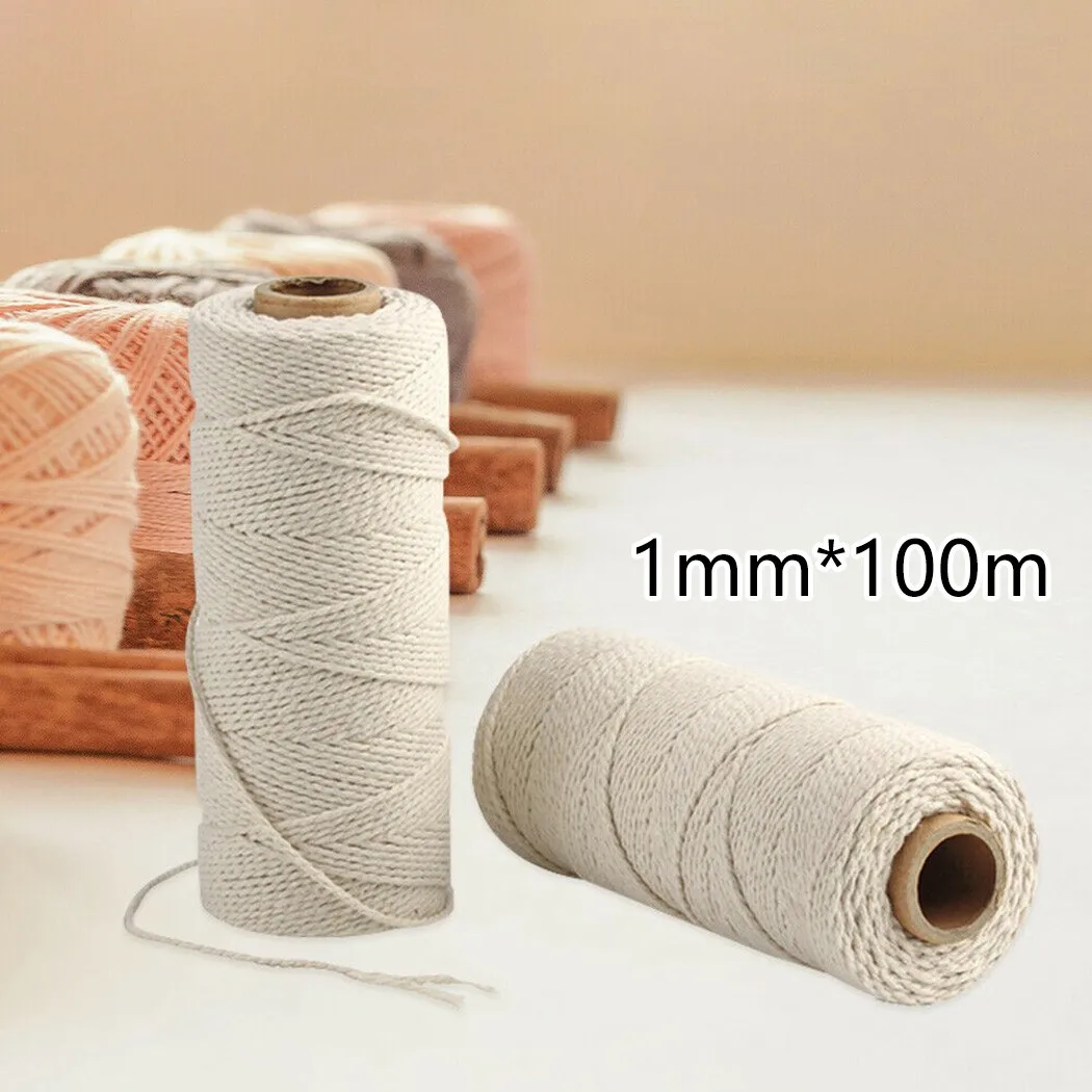 1mm 100M Beige Cotton Twisted Cord Rope Craft Macrame Artisan String Natural DIY Handmade Decoration Tapestry Bundled Crab