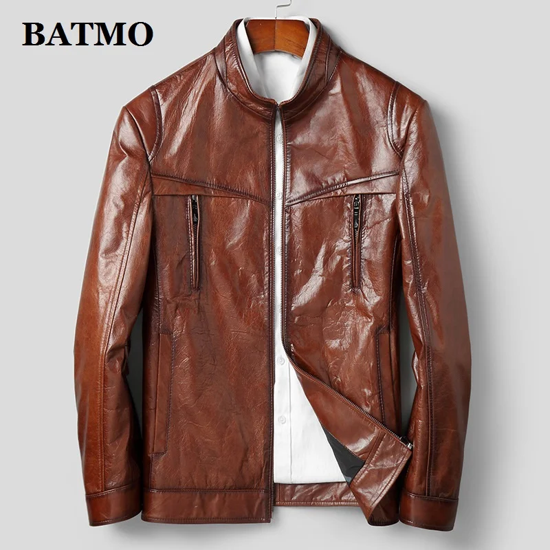 

BATMO 2020 Новое поступление высокое качество повседневные тонкие натуральные коровья кожа куртки для мужчин, натуральная кожа пальто, DK32