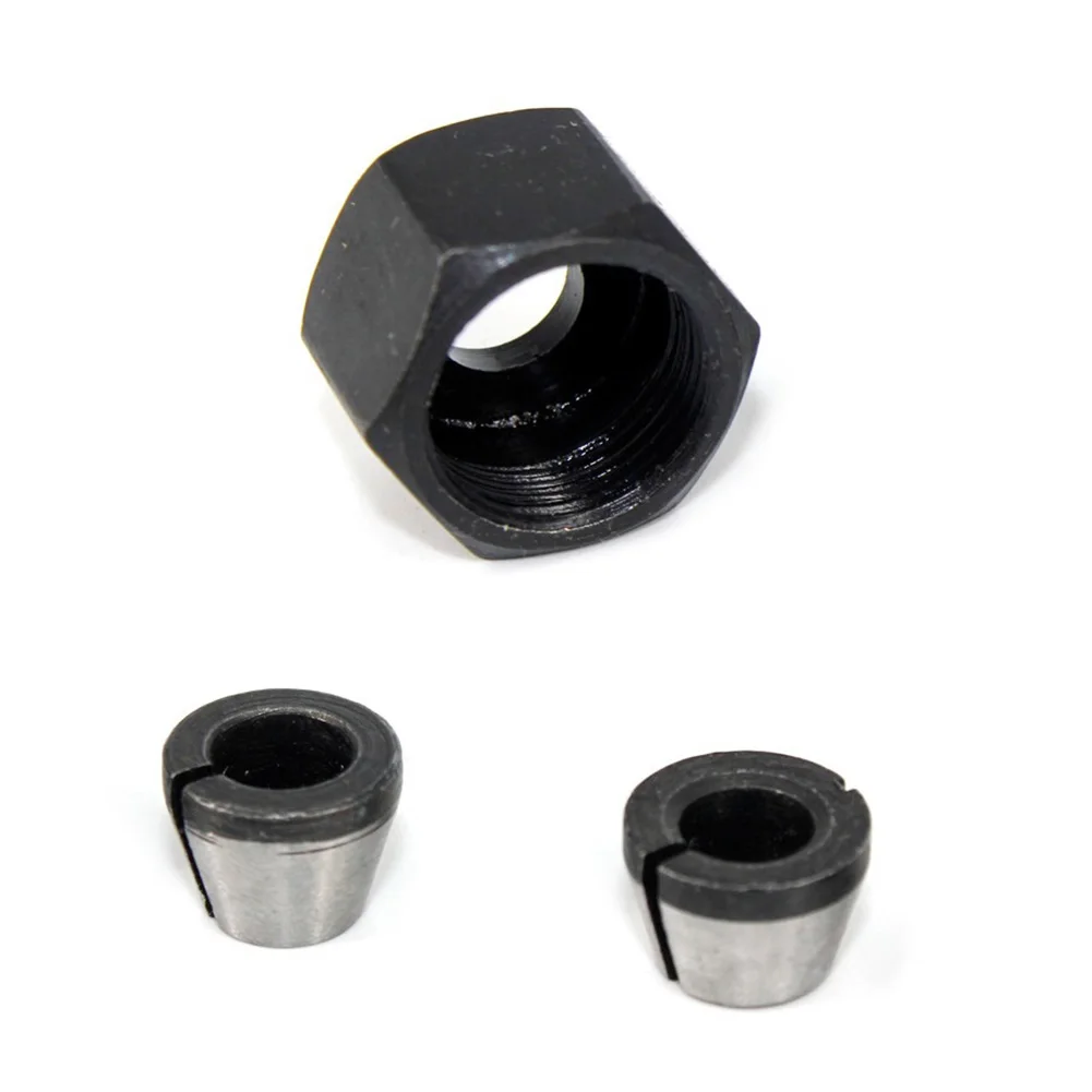 

3pcs/set Router Bit Trimmer Collet Chuck Router Bit Engraving Trimming Carbon Steel Mounting Nut Router Bit Collet(6mm+6.35mm)